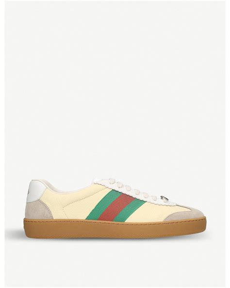 Gucci G74 Leather Sneaker With Web In Yellow Lyst