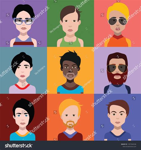 Set Of People Avatars In Flat Style With Faces Vector Women Men With