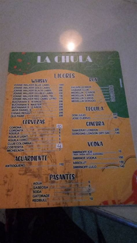 Carta Del Pub Y Bar La Chula Cartagenera Colombia