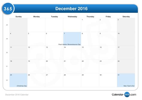 December 2016 Calendar