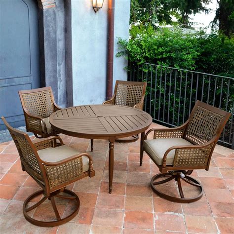 Destination summer round wicker string outdoor furniture collection. Arabella 5 Piece Aluminum Patio Dining Set W/ 48 Inch ...