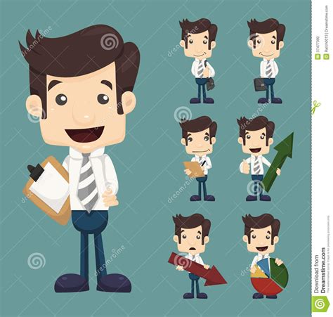 Set Of Businessman Characters Poses With Charts Stock Vector