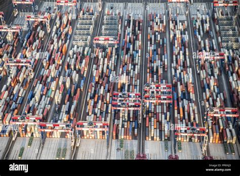 View Of Cargo Shipping Containers Stacked On Docks Stock Photo Alamy