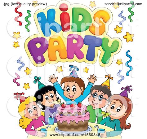 Clipart Of A Group Of Children Celebrating At A Birthday Party