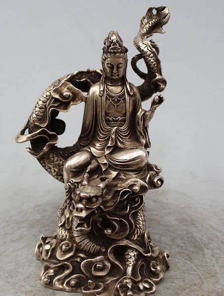 9 Chinese Buddhism Silver Seat Dragon Kwan Yin Guan Yin Boddhisattva