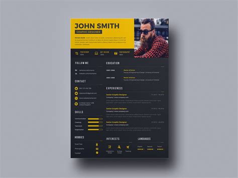 Black and yellow graphic designer creative resume. Free Creative Designer Resume Template by Andy Khan on ...