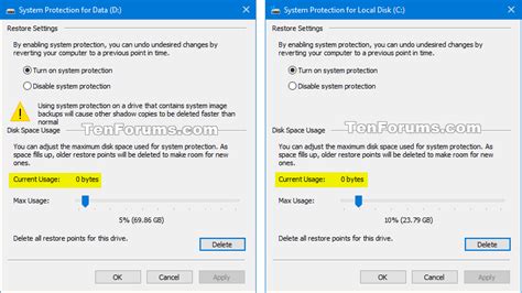 Delete System Restore Points In Windows 10 Tutorials
