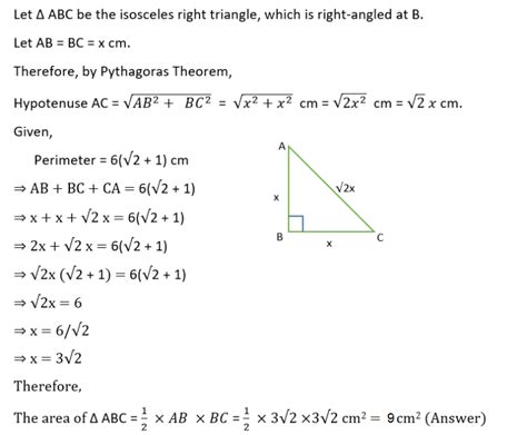 The Perimeter Of An Isosceles Right Triangle Is 6√2 1 Cm Find The