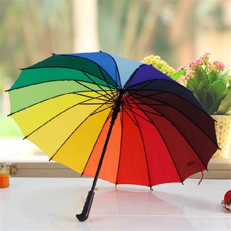 Hot Selling Automatic Long Handle Rainbow Umbrellas Anti Uv Umbrella Sunny Rainy Umbrella In