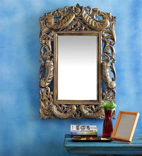 Buy Indesign Brown Mango Wood Carved Mirror Frame Online Round