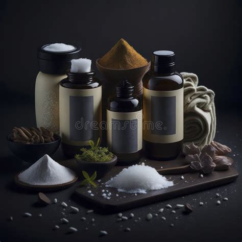 Spa Beauty Items On A Table Massage Stones Essential Oils Salt Generative Ai Stock
