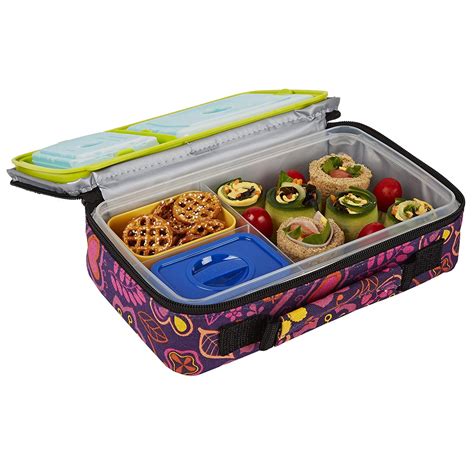 fit and fresh bento box lunch kit with reusable bpa free removable plastic containers zipper