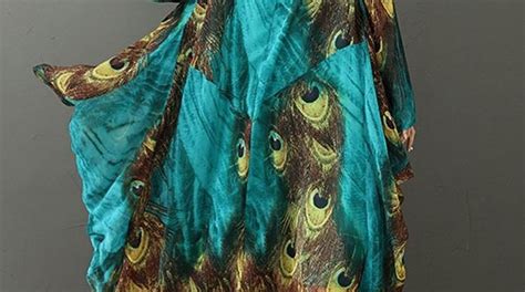 Gracila Etnik Peacock Tüy Baskılı Uzun Kollu Kadın Elbiseleri Pctr Up