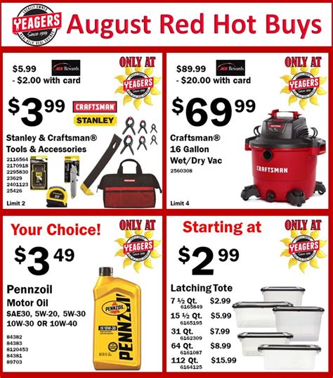 August Red Hot Buys Flyer Yeagers Ace Hardware