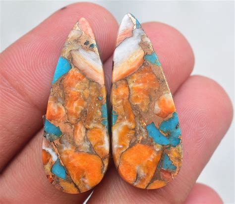 Spiny Oyster Copper Turquoise Pair Cabochon Spiny Turquoise Etsy