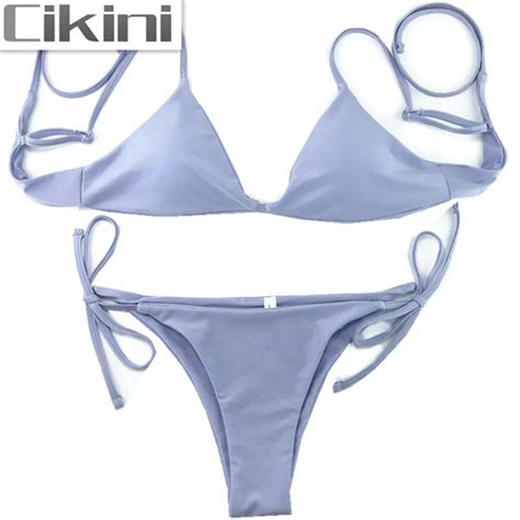 Buy 2018 Brazilian Bikini Sexy Women Biquini Halter Swimwear Summer Solid