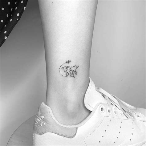 Small World Map Tattoo On The Ankle