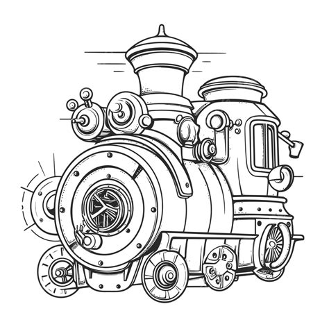 Large Steam Locomotive Coloring Page Outline Sketch Drawing Vector