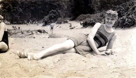Woman Wearing Bathing Boiled Wool Suit Presque Isle State Park 1927