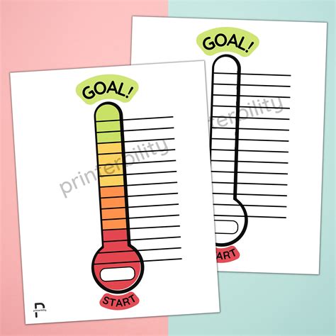 Printable Goal Tracker Thermometer 2 Pages Etsy