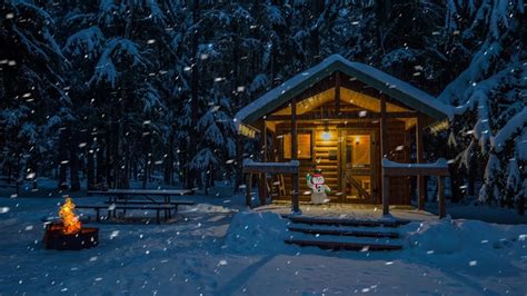 Overnight Winter Snowstorm In Cozy Log Cabin Winter Wonderland Youtube