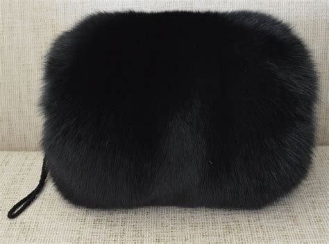 Fox Fur Handmuff Black New Made In Usa Hand Muff Down Satin Lining Rrfurs