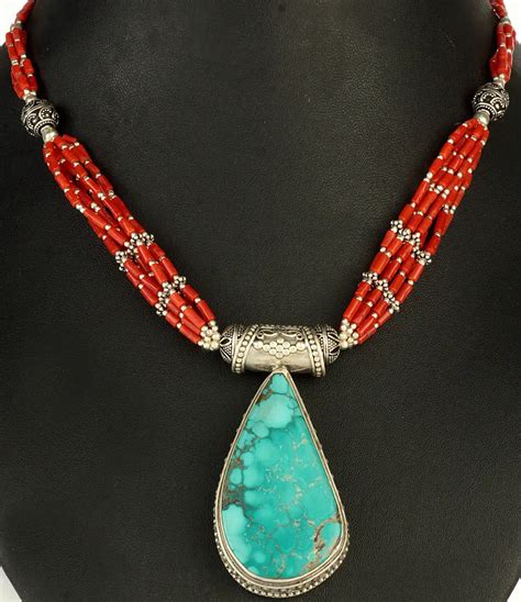 Coral And Turquoise Necklace Exotic India Art