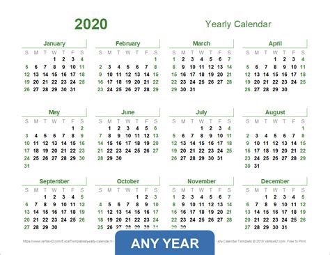 10 Year Calendar Template