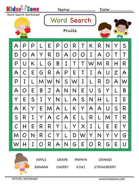 Find The Favorite Fruits In The Word Search Grid Kidzezone