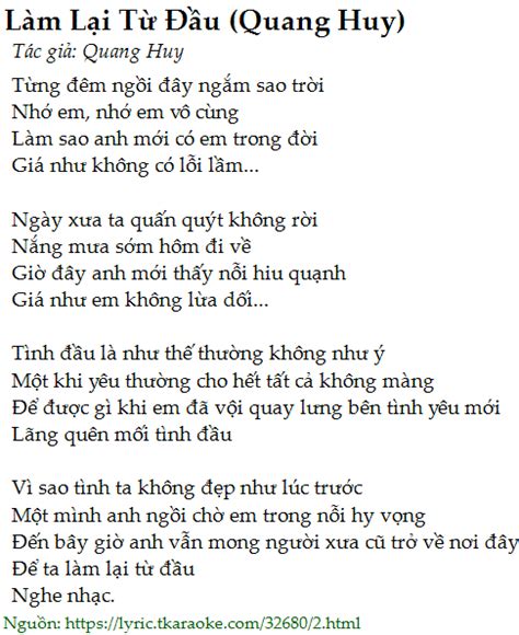 Loi Bai Hat Lam Lai Tu Dau Quang Huy Quang Huy Co Nhac Nghe
