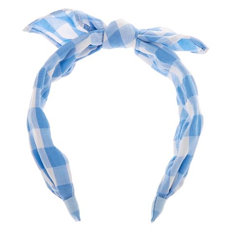 Gingham Knotted Bow Headband Blue Claires