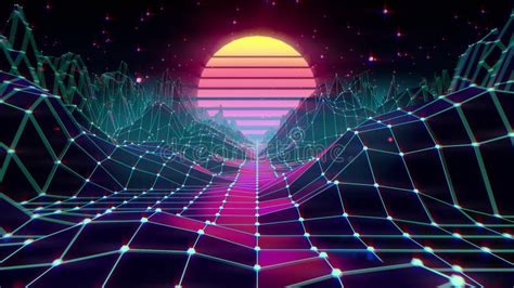 80s Retro Futuristic Sci Fi Seamless Loop Vj Landscape With Neon Ufo