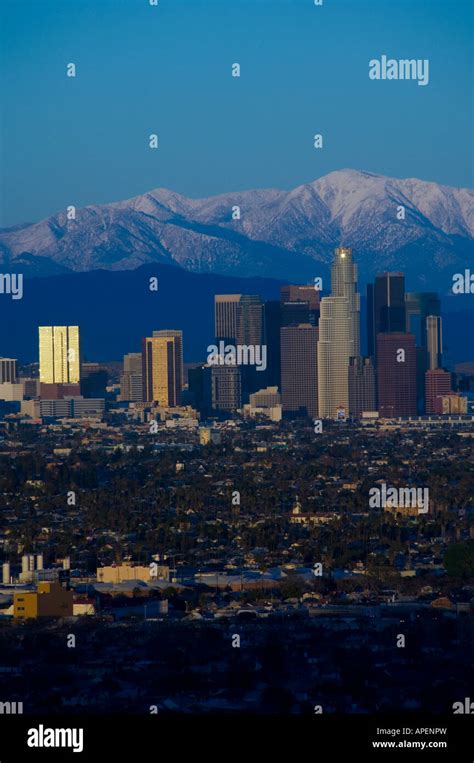 Los Angeles Skyline With Mt Baldy Stock Photo Alamy