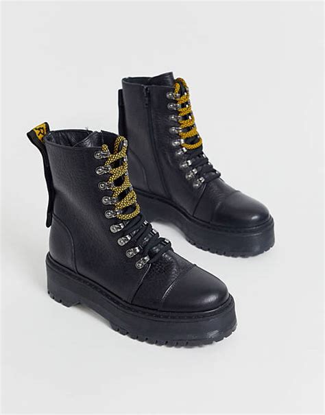 bronx leather lace up hiker boots in black asos