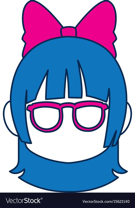 Chibi Anime Girl Face Blue Hair Glasses Royalty Free Vector