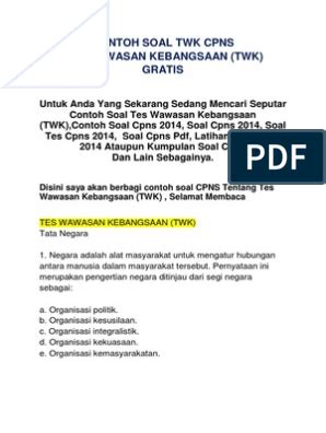 Kumpulan soal cpns 2020 & 2021, try out cpns, latihan soal cpns, download ebook soal cpns pdf, soal cpns beserta pembahasannya , soal cpns online. 11++ Contoh Soal Soal Cpns Twk - Kumpulan Contoh Soal
