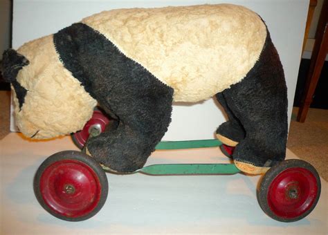 Antique Steiff Panda Bear On Wheels 21 Long 16 Straw Stuffing Very