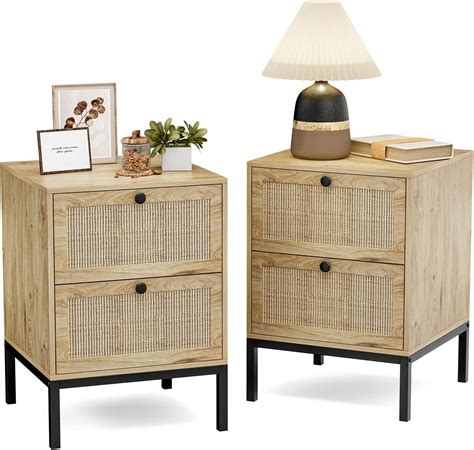 Ikifly Rattan Nightstand Set Of 2 End Side Table With 2 Handmade