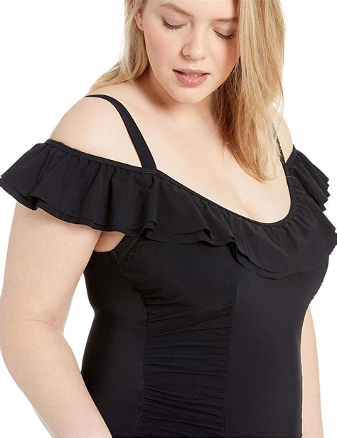Profile By Gottex Womens Plus Size Off The Shoulder One Piece Black