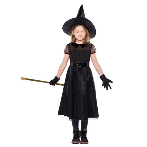 Girls Black Witch Costume Halloween Fancy Dress Up For Kids
