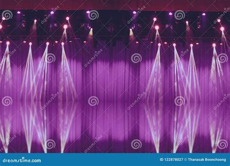Blurred Lights On Stage With Purple Curtains Stock Image Image Of