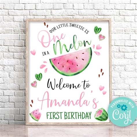 One In A Melon Sign Pink Watermelon Sign Watermelon Birthday Etsy