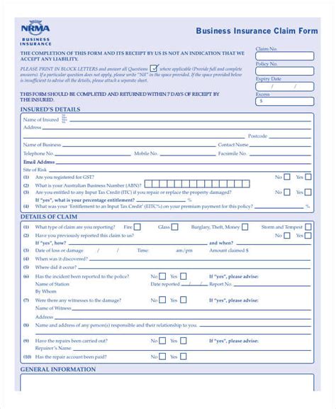 Free 11 Business Insurance Forms In Pdf Ms Word