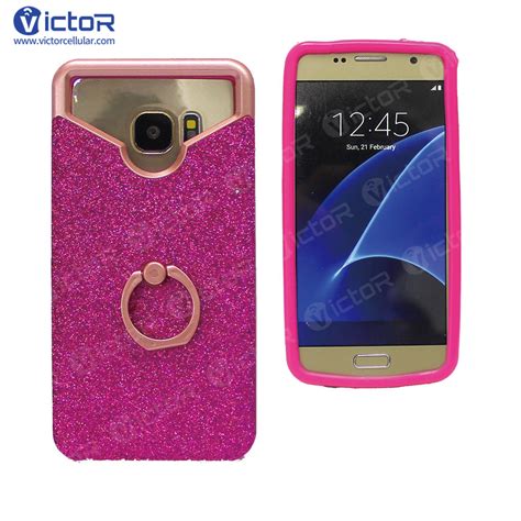 Universal Silicone Phone Case With Glittering Pu And Ring On The Back