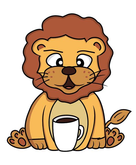 Cute Vector Illustration Of A Sweet Lion With Or Drinking A Coffee