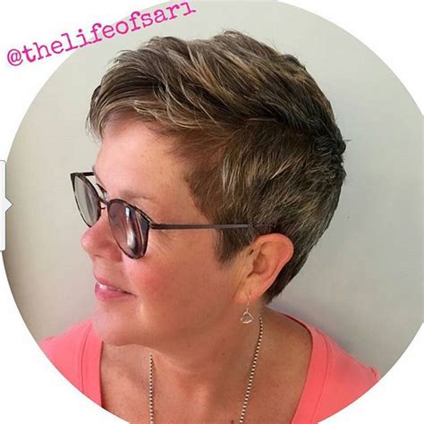 A complete fun look is created by applying pastel highlights. simple messy short haircut for older women over 50 ...