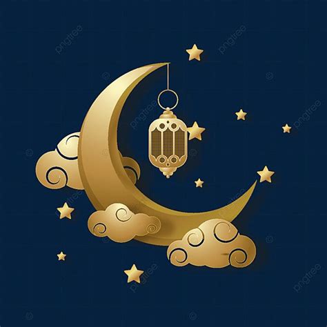 Gambar Ilustrasi Bulan Sabit Emas Dengan Lentera Untuk Bulan Ramadhan