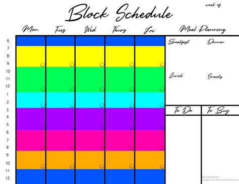 Printable Block Schedule Template Time Blocking Template With