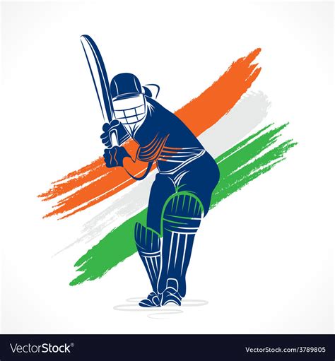 Abstract Cricket Player Design Brush Stroke Vector Image