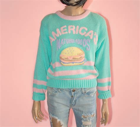 Vintage 80s Pastel Fairy Kei Kawaii Hamburger Sweater Junk Etsy